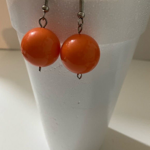 Hand Crafted Pierced Orange Dangle Earrings Ball - Picture 3 of 4
